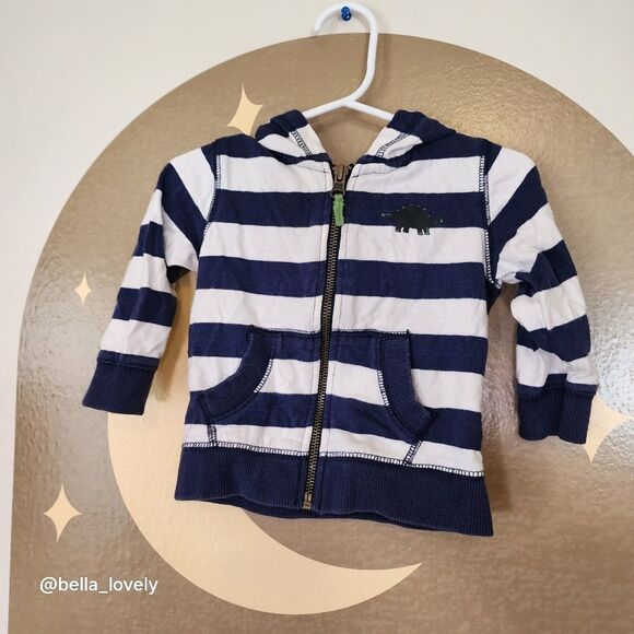 🏖 12M Carter's Zip Up Hoodie Jacket Dinosaur Striped - Picture 1 of 3